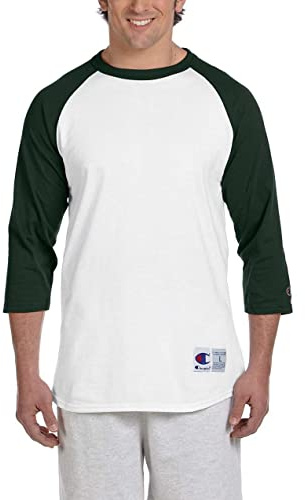 Champion Men's Raglan Baseball T-Shirt, White/Dark Green, XXX-Large