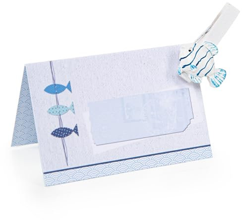 Logbuch-Verlag 8 segnaposti molletta pesce blu azzurro per battesimo comunione cresima bambini tavolo decorazione marino nautico
