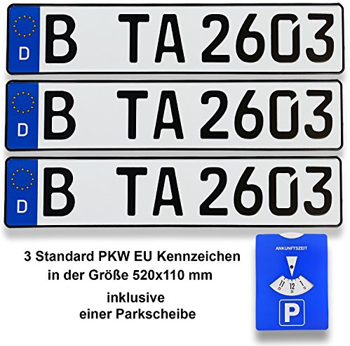 TA TradeArea 3 DIN-zertifizierte Kfz-Kennzeichen in der Standard-Größe 520x110 mm passend für alle Deutschen Fahrzeuge und Fahrradträger (3 Kennzeichen)