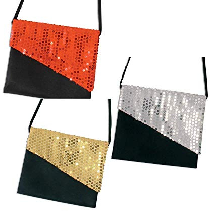 KarnevalsTeufel Umhängetasche mit Pailletten verziert, DREI versch. Farben, Sylvestertasche, Tasche, Partyzubehör, Accessoire (schwarz-rot)
