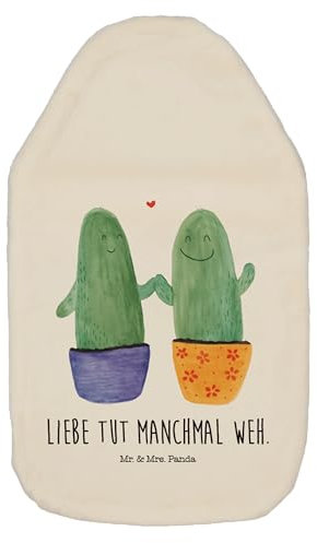 Mr. & Mrs. Panda Wärmflasche Kaktus Liebe - Geschenk, Körnerkissen, Wärmekissen, Kakteen, Wärmflasche mit Bezug, Bettflasche, Wärmflaschenbezug,