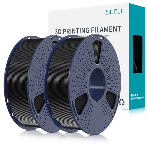 SUNLU PLA+ Filament 1.75mm 2KG, PLA Plus 3D Drucker Filament, Stärker belastbar, Neatly Wound,2 Spool 3D Druck PLA+ Filament, Maßgenauigkeit +/- 0.02mm, Schwarz+Schwarz