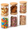 EZOWARE Set of 6 Glass Jars with Airtight Natural Bamboo Lids, 450ml + 700ml Clear Borosilicate Decorative Food Canister Storage Container Set for Home Kitchen Pantry Supplies