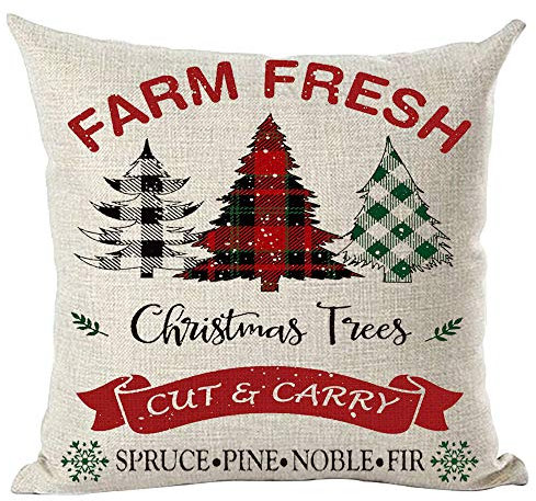 Ramirar Farm Fresh Cut & Carry rote Weihnachtsbäume, Fichte, Kiefer, edle Tanne, Schneeflocken, Winter, dekorativer Überwurf-Kissenbezug, für Zuhause, Wohnzimmer, Bett, Sofa, Auto, Baumwollleinen,
