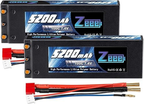 Zeee 2S Lipo 7,4V 100C 5200mAh Batterie Hardcase mit 4,0mm Kugel to T Stecker für RC Car RC Truck Flugzeug Helikopter Boot Buggy Wing (2 Pac)