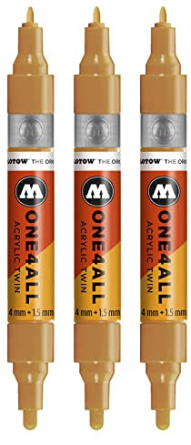 Molotow One4All Lot de 3 marqueurs acryliques Twin (épaisseur de trait 1,5 mm et 4 mm, très couvrante et permanent) Couleur 108 ocre clair
