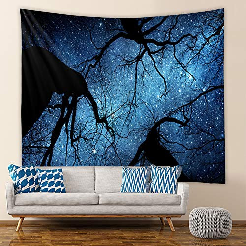 Lsimeru Dunkel Wandteppich Wald Sternenhimmel 95x73 Natur Landschaft Wandbehang Psychedelic Sterne Nachthimmel Wandtuch Tapestry Wandkunst Wohnzimmer Schlafzimmer Deko