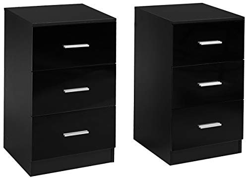 COSTWAY Caisson Bureau Laquée 3 Tiroirs pour Feuilles A4, Lettre,Dossiers et Documents, Commode Tiroir Rangement pour Bureau, Chambre, 37 x 34 x 66,5 CM(Noir, Lot de 2)