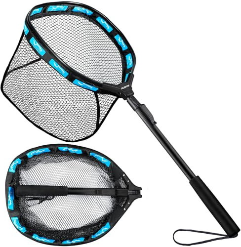 PLUSINNO Floating Fishing Net for Steelhead, Salmon, Fly Fishing, Kayak, Perch, Trout Fishing, Catfish, Rubber Coated Landing Net for Easy Catching and Releasing, for Easy Transportation and Storage
