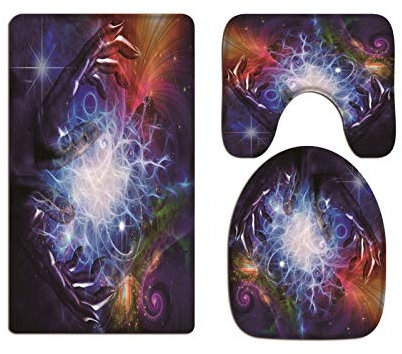 A.Monamour Badezimmer Badematte 3 Teilig Set Magische Hände, Die Raumzeit Und Materie Kontrollieren Flanell WC Toilette Deckel Deckt Bad Matte Teppich Badteppiche Badvorleger Badgarnitur Vorleger