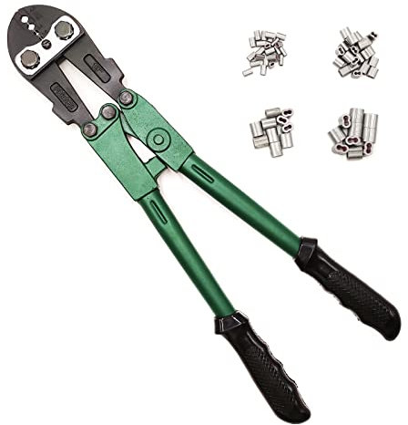 FenceMate 4 Slot Crimping Swaging Tool Kit to Join High Tensile Steel Wires, Ropes with 4 Sizes Assorted Sleeves, Spanner & Gauge Tool, 18 Hand Crimper Swager for Splicing Wires, Crimp wrench