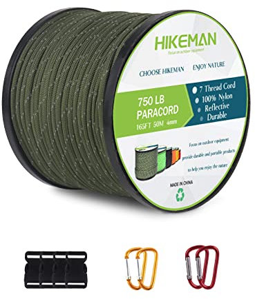 Paracord Schnur 750 Nylon Seil - 4mm Parachute Cord mit 7 Strängen Fallschirmschnur Reißfestem Kernmantel Seil,50m Nylon-Seil für Armband,Leine,Halsband (Armeegrün)