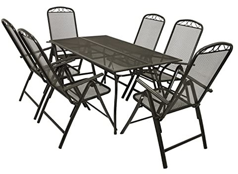 Freital Handels GmbH Garnitur 7-teilig (6 Klappsessel 1 Tisch) aus Streckmetall Anthrazit Garten Neu