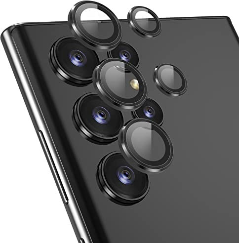 [3+2PCS] YWXYW for Samsung Galaxy S22 Ultra Camera Lens Protector, Aluminum Alloy Tempered Glass, [Installation Frame] with Camera Screen Protector for S22 Ultra 5G (Phantom Black)