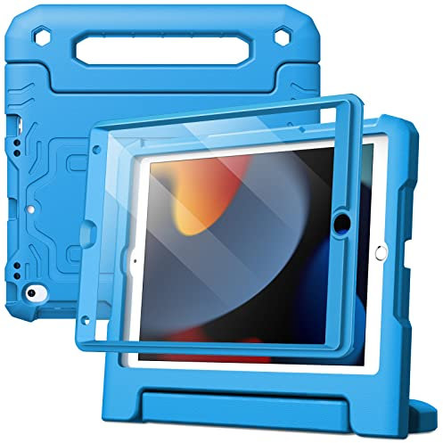 JETech Kinder Hülle für iPad 10,2 Zoll (9. /8. /7. Generation, 2021/2020/2019) mit Schutzfolie, Stoßfest Ganzkörpe Griff Ständer Tablet Schutzhülle (Blau)