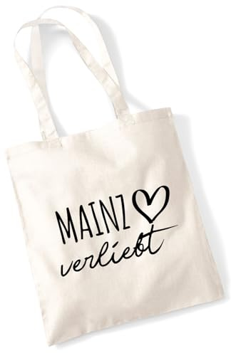 Huuraa Jutebeutel Mainz verliebt Geschenk | Baumwollbeutel 10 Liter Stoffbeutel Beutel aus Baumwolle Tasche Geschenkidee Einkaufstasche Langen Henkel