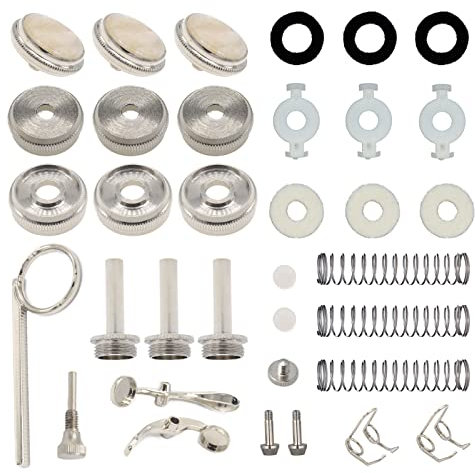 Cheerock Trompeten-Reparatur-Set, Trompeten-Reparatur-Ersatzteile, Silber-Trompeten-Ventilkappenknöpfe Trompetenventil-Federschraubenteile für die tägliche Reparatur von Blasinstrumenten