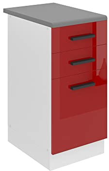 BELINI Meuble Bas avec Plan de Travail SDSZ I Cuisine - 51,6 x 40 x 85 cm I Petit Meuble - 2 Tiroirs, 1 Porte I Couleur : Rouge Très Brillant