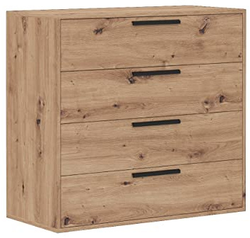 Marmex Kommode Arti aus Holz mit 4 Schubladen - Kommode für Schlafzimmer, Büro, Jugendzimmer, Flur Schrank mit Schubladen - Scharniere Soft-Close - Artisan Eiche - 91,5x84,5x42cm