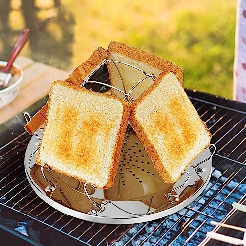 mizikuu Camping Toaster für Gaskocher, 4 Scheiben Toastablett Edelstahl Tragbarer Faltbar Toastständer Ständer Poröses Tablett Brot für Kocher, Familien, Outdoor, Picknick, Reisen