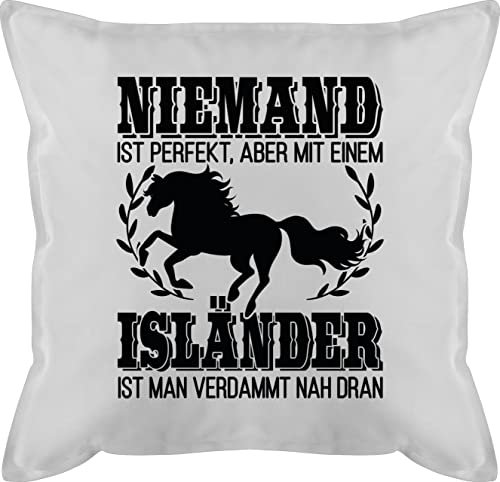 Kissen 50x50 - Pferde - Niemand ist perfekt, aber mit einem Isländer ist man verdammt nah dran - 50 x 50 cm - Weiß - pferdekissen pferdeliebhaber kissen+mit+pferdemotiv sprüche pferd pferden