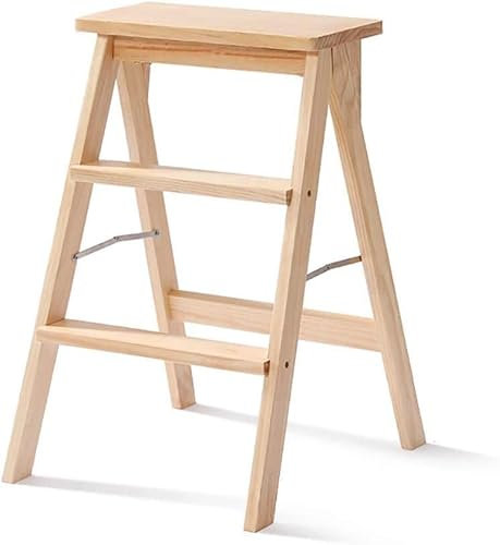 OKUOKA Sgabello a 3 Scale Sgabello a scaletta per la casa in Legno massello Sgabello a Scala Pieghevole Portatile Semplice e Moderno, Sgabello Alto da Cucina Multifunzione Sgabello da Ban