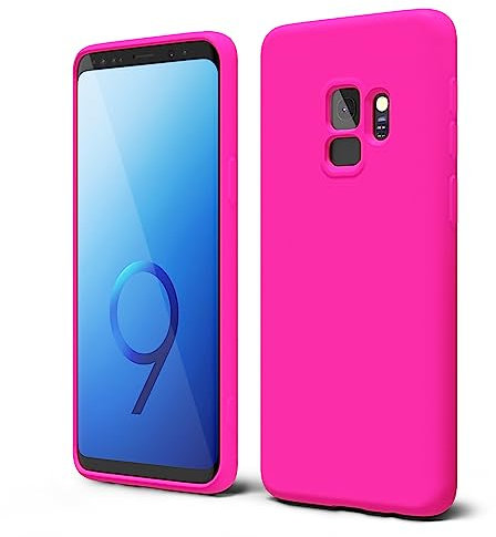für Samsung Galaxy S9 Silikon Case mit Kameraschutz, Ultra Dünn Bunt Handyhülle Mädchen, Einfarbig Handy Hülle Slim Schutzhülle, Matt TPU Weich Gummi Glatt Silikonhülle Bumper, Neon Pink