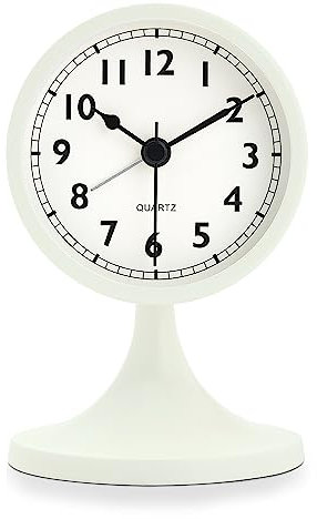 Lafocuse Wecker Analog Ohne Ticken, Tischuhr Metall Weiß mit Nachtlicht und Schlummerfunktion, Klassisch Retro Vintage Wecker Batteriebetrieben für Nachttisch Schlafzimmer Büro 12.5cm