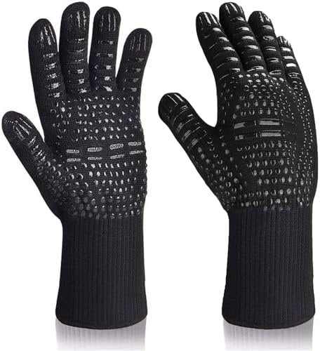 BBQ Gloves 1 Pair, Oven Mitts Extreme Heat Resistant, Heat Proof Grill Gloves, Non-Slip Silicone Barbecue Gloves for Cooking/BBQ/Baking, Waterproof Fireproof Oil Resistant