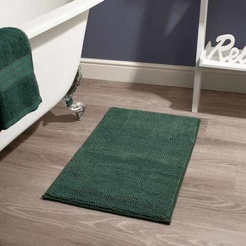 Brentfords Tapis de Bain pour Salle de Bain, Motif Nouilles Vert forêt, Extra Doux, Super Absorbant, Tapis de Sol de Salle de Bain Confortable, épais, Chenille à séchage Rapide