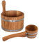 Waldmeister Sauna Set - Eichenholz Aufgusskübel 5L -inkl. 0,5L Sauna Aufgusskelle - 30 x 27 x 27 cm - traditionelle ukrainische Handarbeit