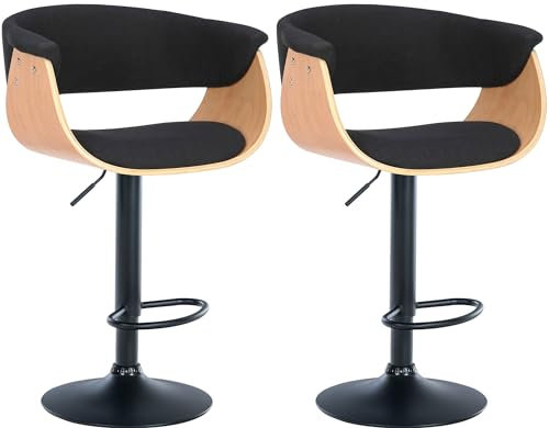 CLP 2er Set Barhocker Vestal Stoff Oder Kunstleder I Thekenhocker Höhenverstellbar I Barstuhl Mit Fußstütze I Tresenhocker 360° Drehbar, Farbe:Natur/schwarz, Material:Stoff