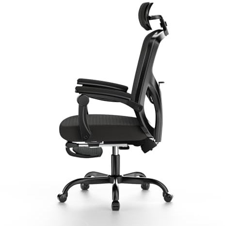 naspaluro Ergonomic Office Chair with Footrest, High Back Mesh Office Chair with Lumbar Support, Computer Desk Chair with Headrest, Reclining Desk Chairs for Home Office-Black