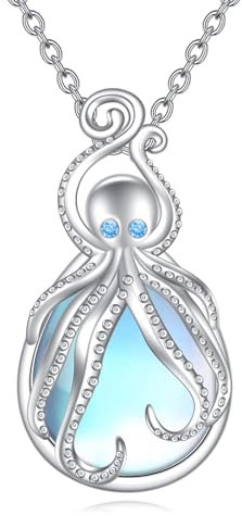 VONALA Oktopus-Halskette für Damen, Sterlingsilber, Oktopus, Tentakel, Mondstein, Anhänger, Halskette, Ozean, Tier, Oktopus, Schmuck, Geschenk für Damen, Teenager, Mädchen, 23.4*12.5MM, Sterling