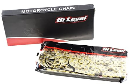Hi Level heavy duty motorcycle chain, 420H-140 in gold, 140 links, 420 pitch, with split connecting link