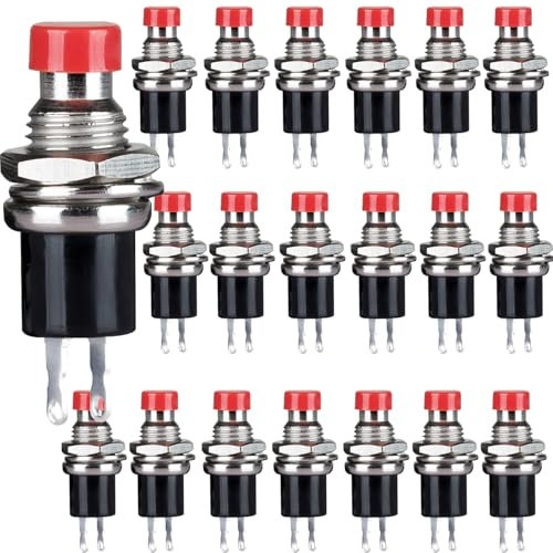 CLDIY 1 A 250 V AC SPST, interruttore momentaneo chiuso normale (NC) a 2 poli, mini microgrill, tappo rosso, 20 pezzi