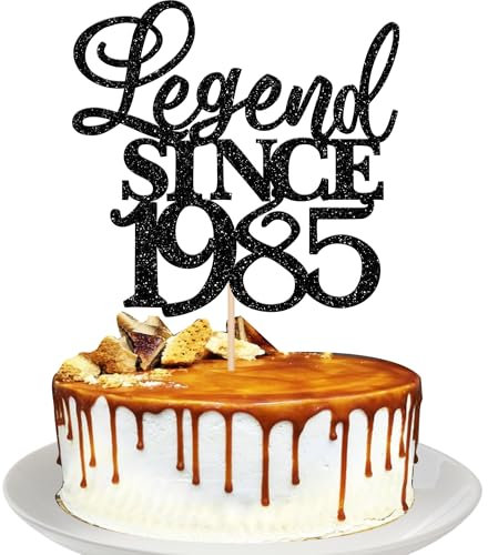Xsstarmi 1 Packung Tortendeko 40. Geburtstag Tortenaufsatz Glitzer Legend Since 1985 Kuchen Topper für Fabelhaft 40 Geburtstag Hochzeitstag Zubehör für Party Kuchen Dekorationen Schwarz