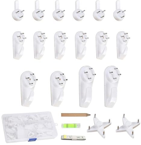 Olakin Crochet Mural 21 Pièces Crochets Muraux pour Cadre Photo, Kit de Suspension de Tableaux, Clous Mural pour Suspendre, pour Les Murs Durs, Le Béton