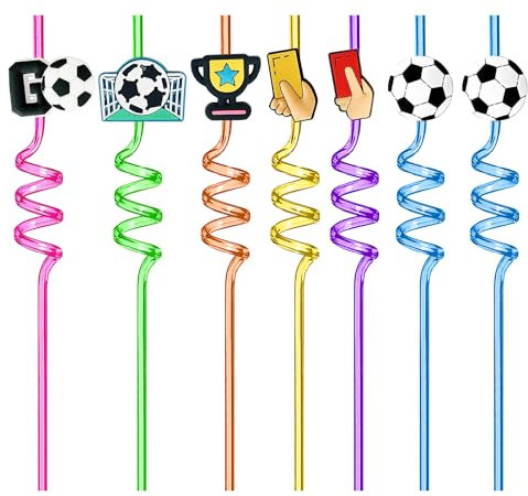 Lot de 8 décorations de fête d'anniversaire de football, pailles décoratives de football, décorations de fête, idéales pour les anniversaires d'enfants, les fêtes (réutilisables)