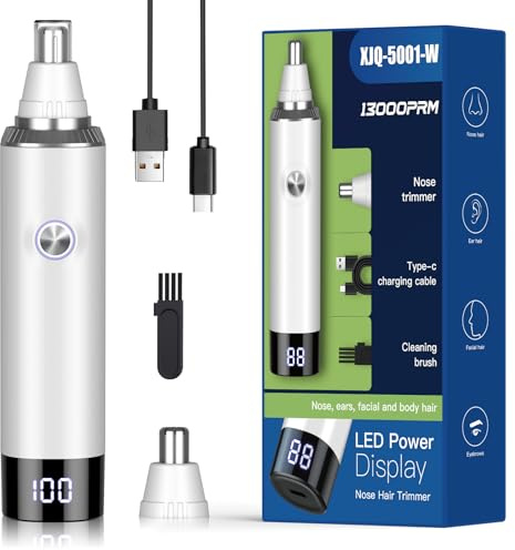 Rechargeable USB Nose & Ear Trimmer, Facial Hair Remover, Easy to Clean, Dual Edge Blades, IPX7 Waterproof,White
