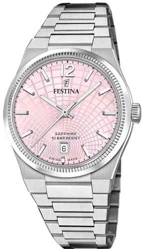 Festina Swiss Made Damen Armbanduhr Edelstahl 316L Silber - Quarzwerk - Kratzfestes Saphirglas - Wasserdicht 10 ATM - Datum F20052/3 Rive Collection