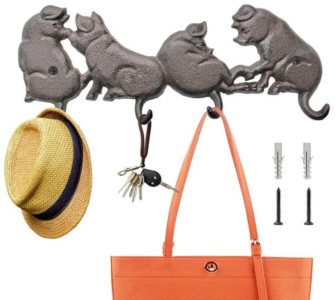 LUHEVIDIA Garderobenhaken,Schweine Dekohaken,Wandhaken aus Gusseisen,dekorative Wandhaken-Garderobe für Jacken, Schals, Rucksäcke, Handtücher und mehr (ein Haufen Ferkel)