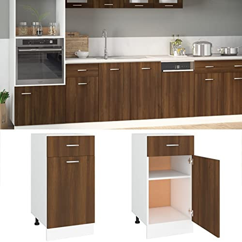 JUDYY Unterschrank mit Schublade Braun Eichen-Optik 40x46x81,5 cm Küchenschrank, Küchenunterschrank, Unterschrank Küche, Küchenmöbel, Miniküche, Spülschrank