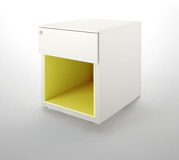 FBasic Kommode aus weißem Metall auf Rädern mit Schublade und einem offenen Fach gelb - 42 x 53,3 x 50,5 cm