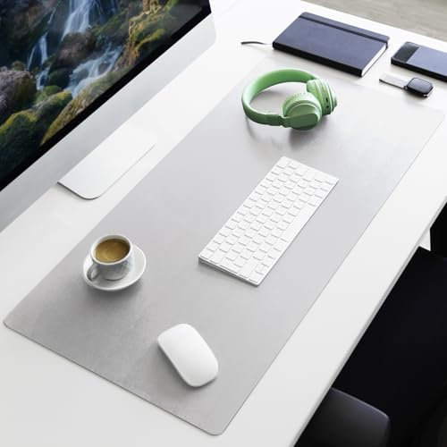 Floordirekt Schreibtischunterlage aus Kunstleder - Schreibtisch Unterlagenmatte, Tischauflage für Büro und Schule, Mousepad Schreibunterlage, Schreibtischmatte Nero (Weiß, 80 x 40 cm)