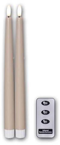 Star Trading 061-86 LED-Kerze Flamme Slim, 2er Set natürliche Flamme, beige, Kunststoff/Wachs, je ca. 2,1x28,5 cm, Fernbedienung, inkl. Batterie, Timer, Vierfarb-Karton