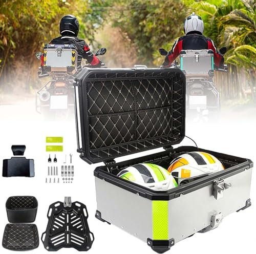 LYDBMYT Topcase für Motorräder, Motorrad-Topcase, Motorrad-Topcase, Aluminium-Motorradgepäck, Motorrad-Heckkoffer, mit Sicherheitsschloss, Motorrad-Rückenlehnen und Grundplatte, Grau-45L