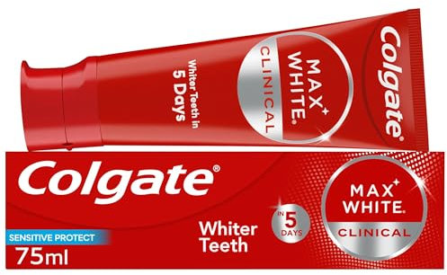 Colgate Max White Clinical Sensitive Protect Toothpaste 75ml - hydrogen peroxide teeth whitening toothpaste - whiter teeth in 5 days - deeply whitens stains* - enamel safe for daily use