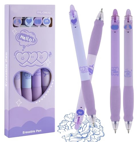 Neerow Radierbarer Kugelschreiber, 4 Stück Radierstift Blau, 0,5mm Radierbarer Tintenroller, Gelstifte Radierbar für Studenten Kinder Schule Bürobedarf