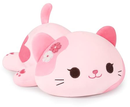 shownicer Jouet en peluche chat - Coussin en peluche kawaii - Cadeau pour enfants et filles de 3 ans et plus - Rose - 50 cm